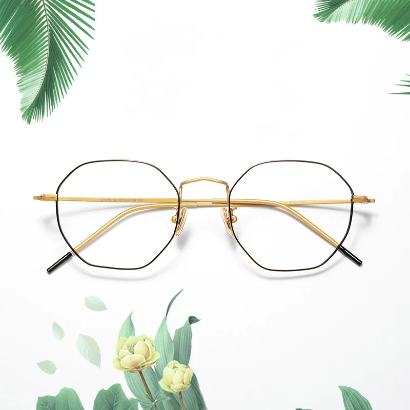 

Pure Titanium Polygon Retro Glasses Frame Women's Irregular Octagonal Myopia Eyeglasses Fixing Device Men's Fine Spelling Color