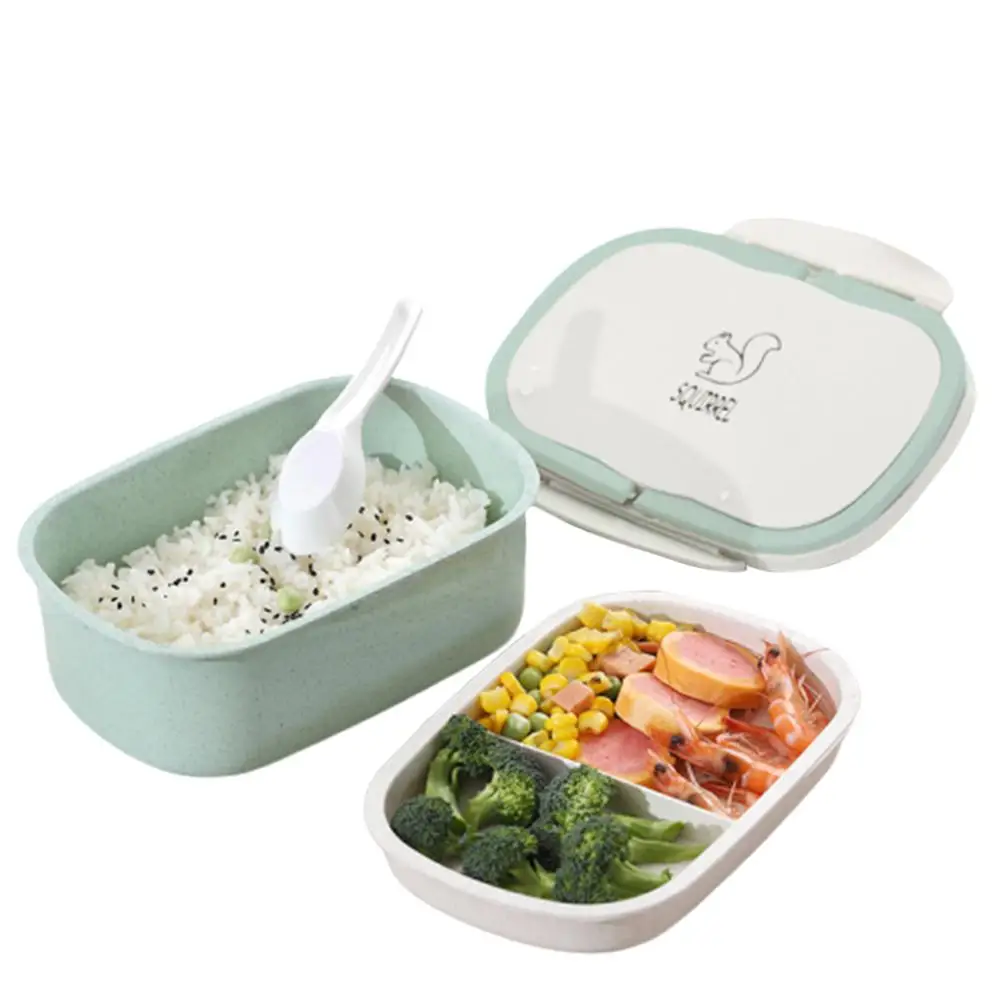 

Lunch Box Wheat Straw Cartoon Bento Box Portable Eco-friendly Food Storage Container for Kids Students School Microwavable