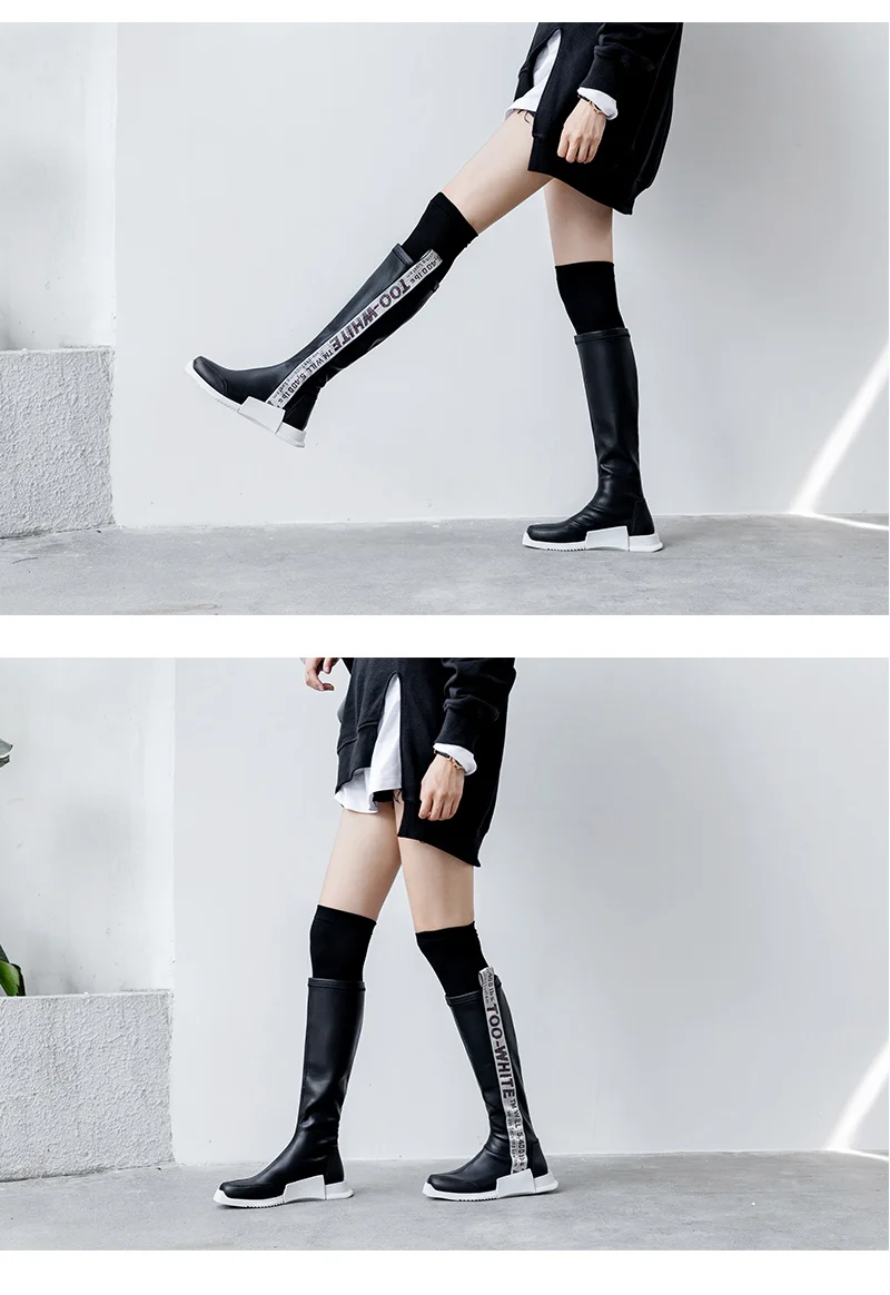 TASSLYNN/ г. Облегающие сапоги из искусственной замши ботфорты из эластичной ткани без шнуровки с квадратным носком в Корейском стиле Размеры 35-39