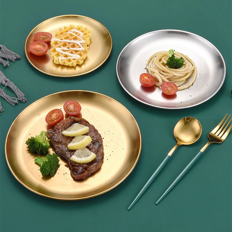 Gold Plate Round Stainless Steel Size : 30 Cm