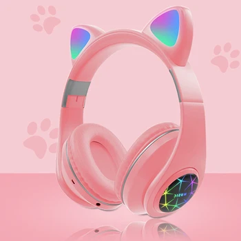 子供bluetoothヘッドフォングローイング猫耳ワイヤレス子供ヘッドセットマイクとステレオ音楽イヤホンサポートtfカードaux再生