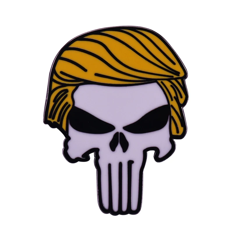 Punisher Skull with President Trump Hair Brooch MAGA Proud Support Decor