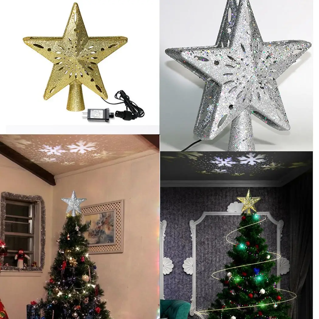 

Christmas Tree Topper LED Star-shaped Top Light 100-240V Gold/Silver Projection Lamp US, EU Dcor 4W