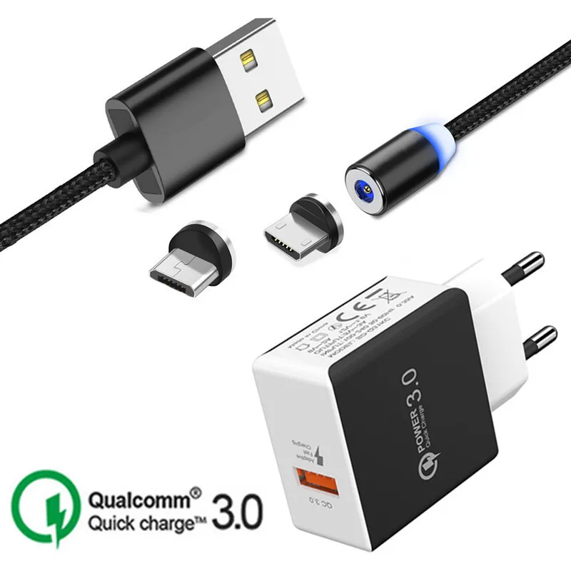 

Micro USB Magnetic Charge Cable Oppo F7 K1 QC 3.0 Fast charger adapter For Samsung galaxy A3 A5 A7 2016 J5 J7 Neo S6 S7 Edge A10