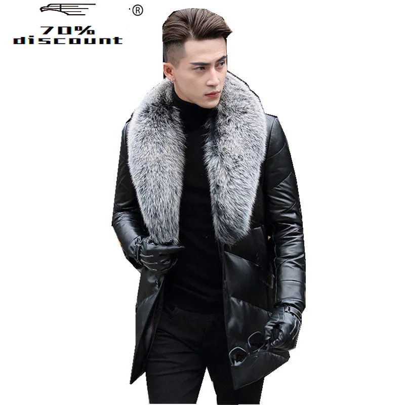 

Winter Jacket Men Genuine Leather Jacket Duck Down Jacket Men Real Fox Fur Collar Parka Mens