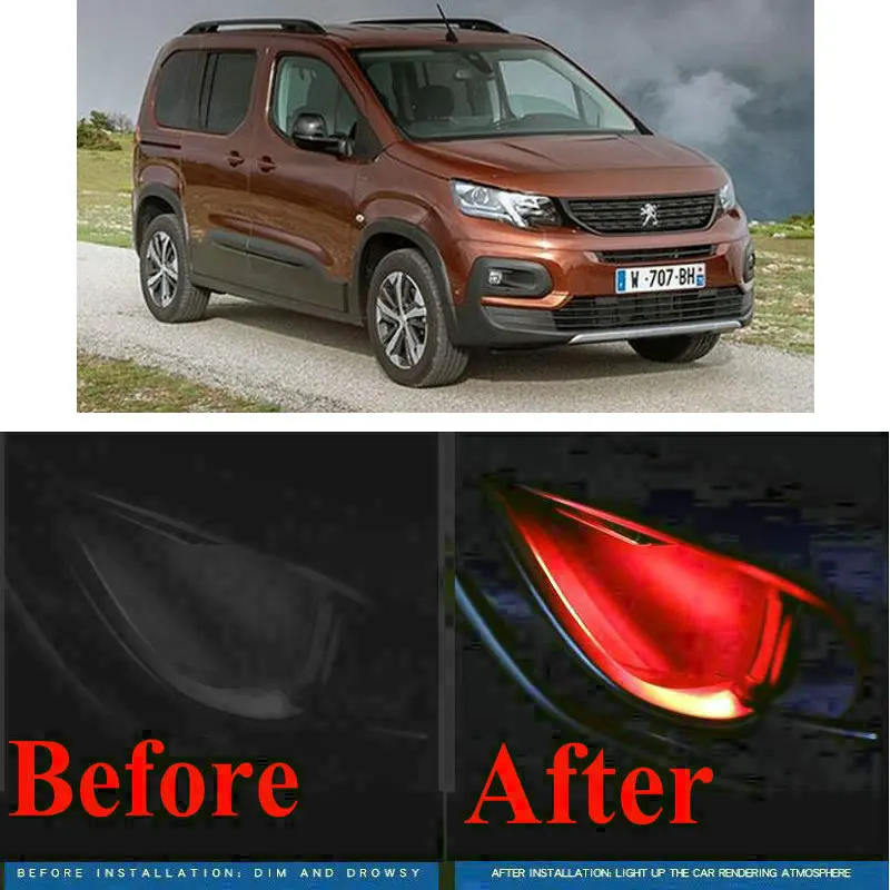 

4pc CF style stickers on cars interior inside door handle atmosphere lamp for peugeot rifter traveller