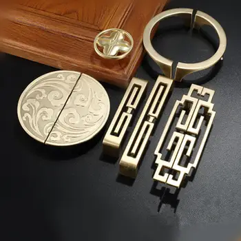 

New Chinese wardrobe door handle gold handle cabinet door drawer antique solid wood cabinet handle furniture hardware