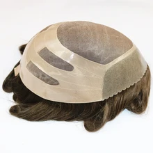 Натуральные человеческие волосы, парик для мужчин, тонкие моно Бонд, прочные волосы, сменные мужские Т-образные накладные волосы " x 10"