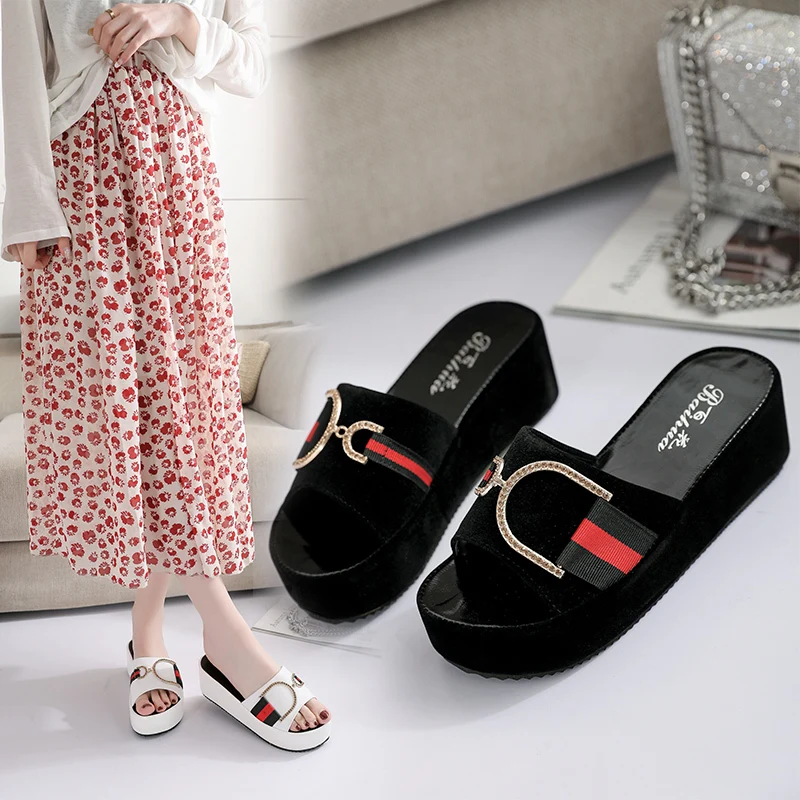 

summer wedges beach shoes 2020 outside women slippers slip-on round toe platform sandals zapatillas mujer size 35-40