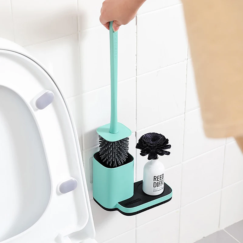 

Silicone TPR Toilet Brush Holder For WC Bathroom Accessories Drainable Cleaning Brush With Storage Base Home Cleaning Tool