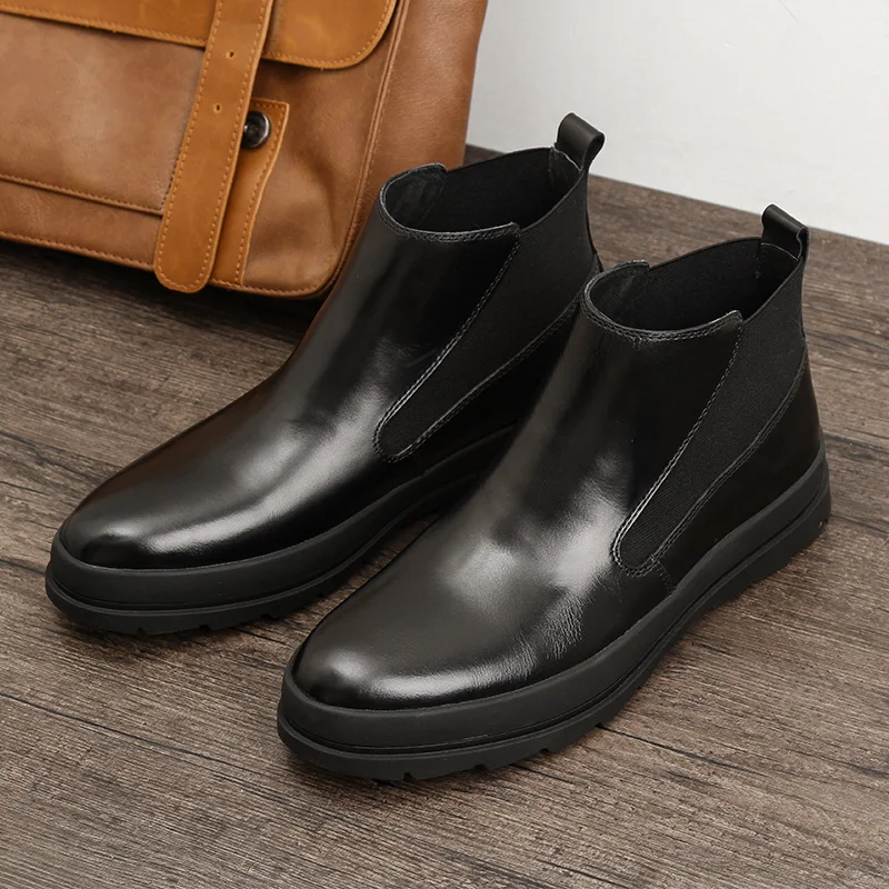 Black Outdoor Shoes Mens Caual shoes Genuine Leather Boots Man Ankle Boots