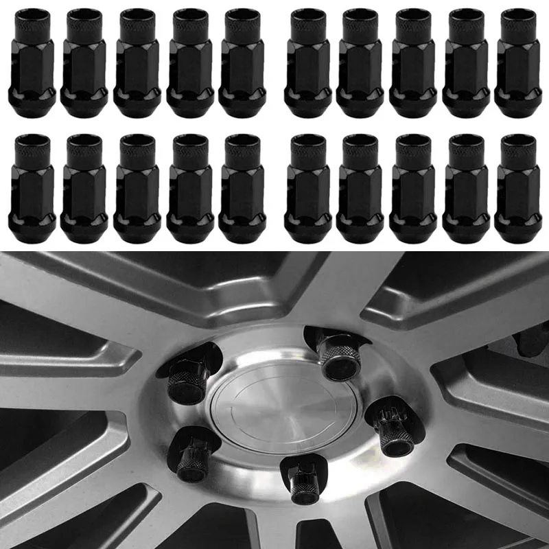 Черный хвостовик колеса стальные гайки наконечник набор гаек M12x1.5 для Toyota Хонда Хендай 20шт