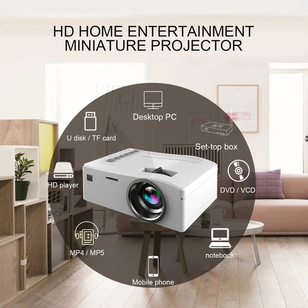 Мини-видеопроектор UC18 1080P HD светодиодный домашний мультимедийный ЖК-проектор для кинотеатра с поддержкой USB tv VGA HDMI