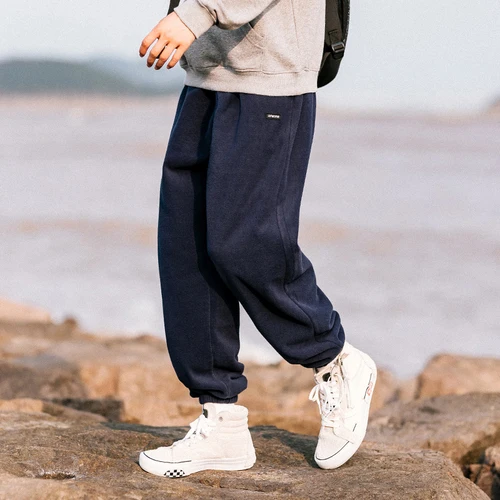 Liketkit, повседневные спортивные штаны для мужчин,, мужские однотонные Свободные флисовые плотные штаны для бега, мужские шаровары, японский стиль, уличная одежда, зимняя - Цвет: Navy