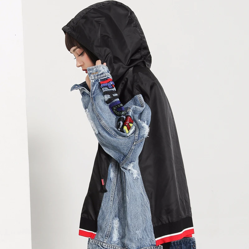 Max LuLu Новая корейская модная осенняя одежда в стиле панк женские джинсовые лоскутные куртки женские винтажные пальто с капюшоном Повседневная Уличная одежда