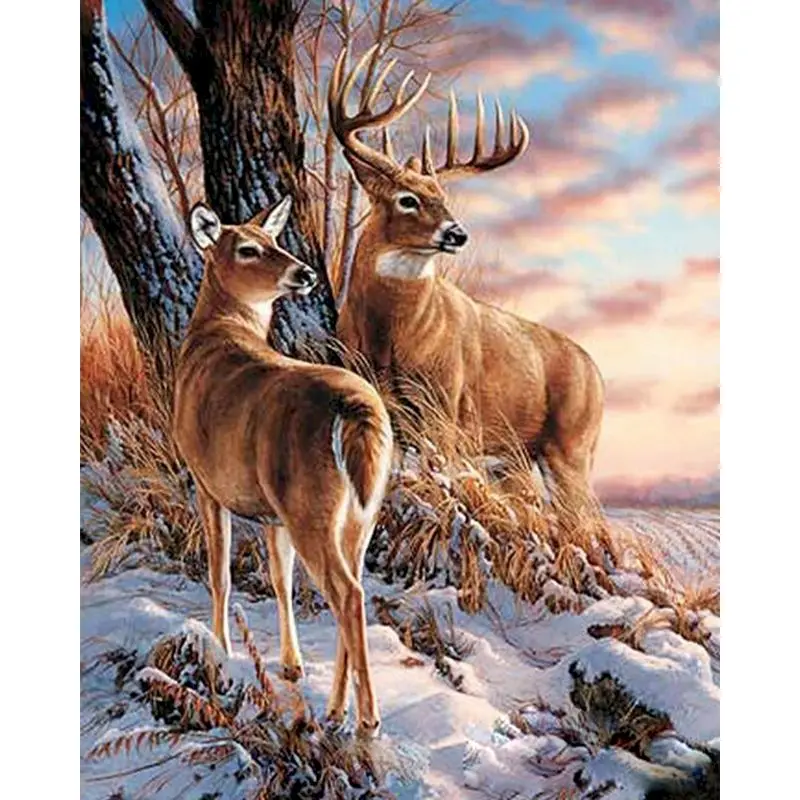 

RUOPOTY Deer in winter Animals DIY Painting By Numbers Home Wall Art Handpainted Oil Painting For Room diy frame Modern Wall Art