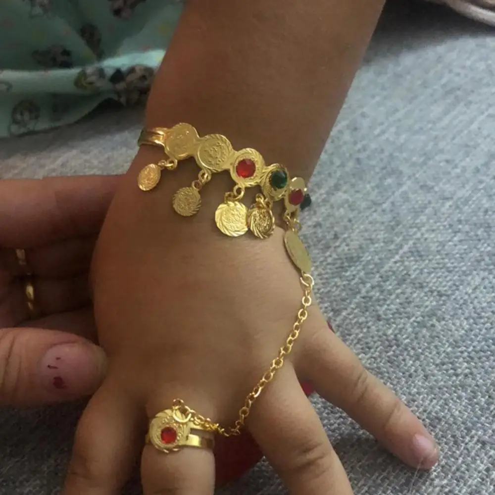 WANDO Coin Bangles For baby/girl with rings Girls Baby Gold Color