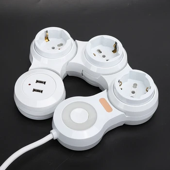 

2500W Power Strip Deformation 3 Concave Jack 10A Electrical Socket Plug Adapter with USB Charging Safety EU Plug 220V-250V
