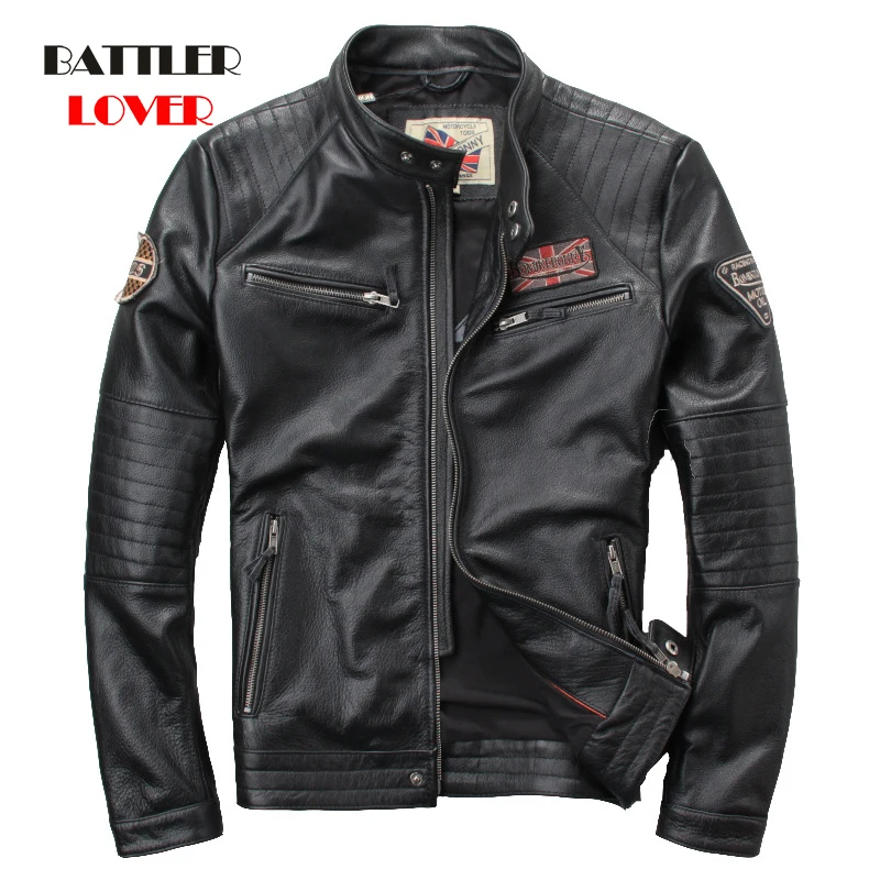 Free shipping.New style warm mens clothes,motor biker cow leather Jackets,man black genuine Leather jacket.homme slim,cool,sales