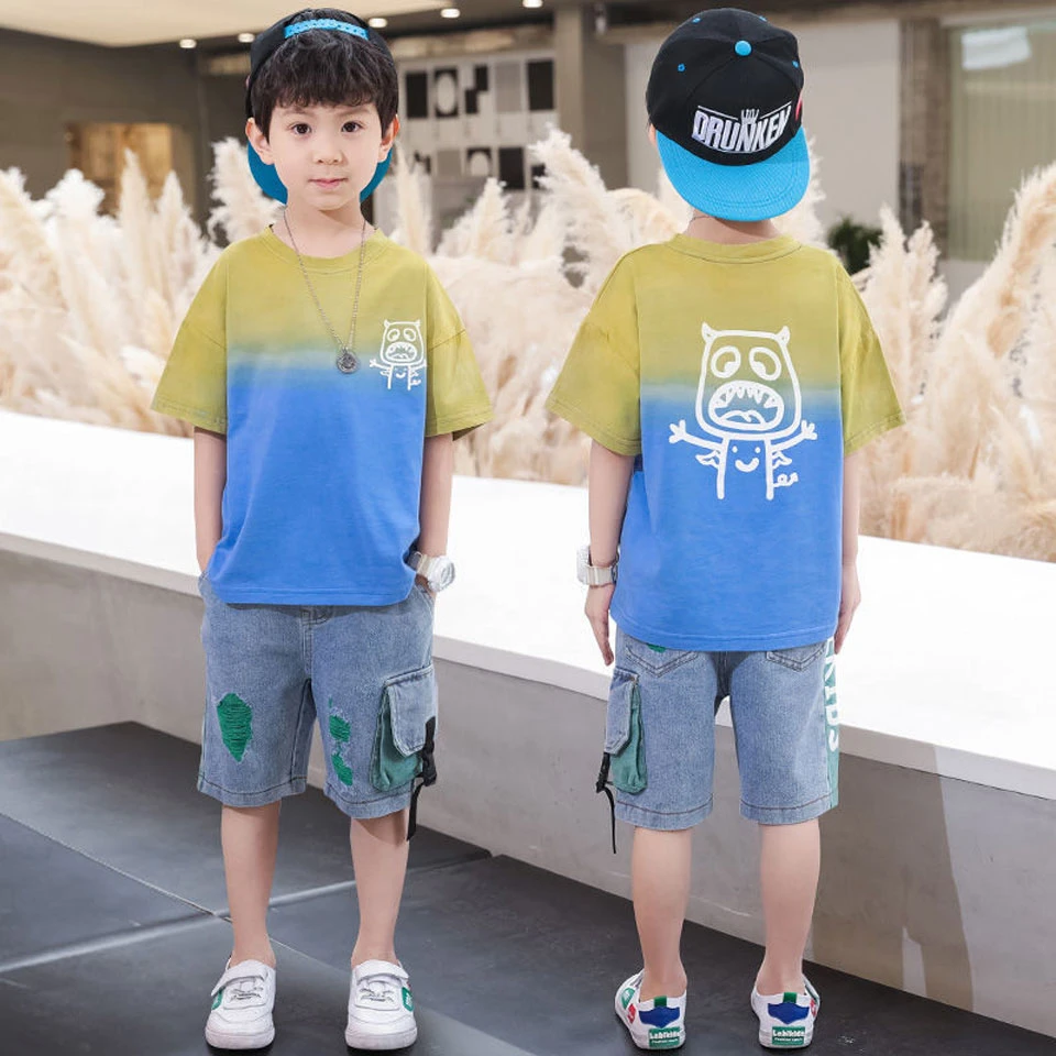 夏の男の赤ちゃんtシャツ デニムショートパンツ2個カジュアルキッズ子供服の衣装年齢3t 4 5 6 7 8 10 12歳 服セット Aliexpress