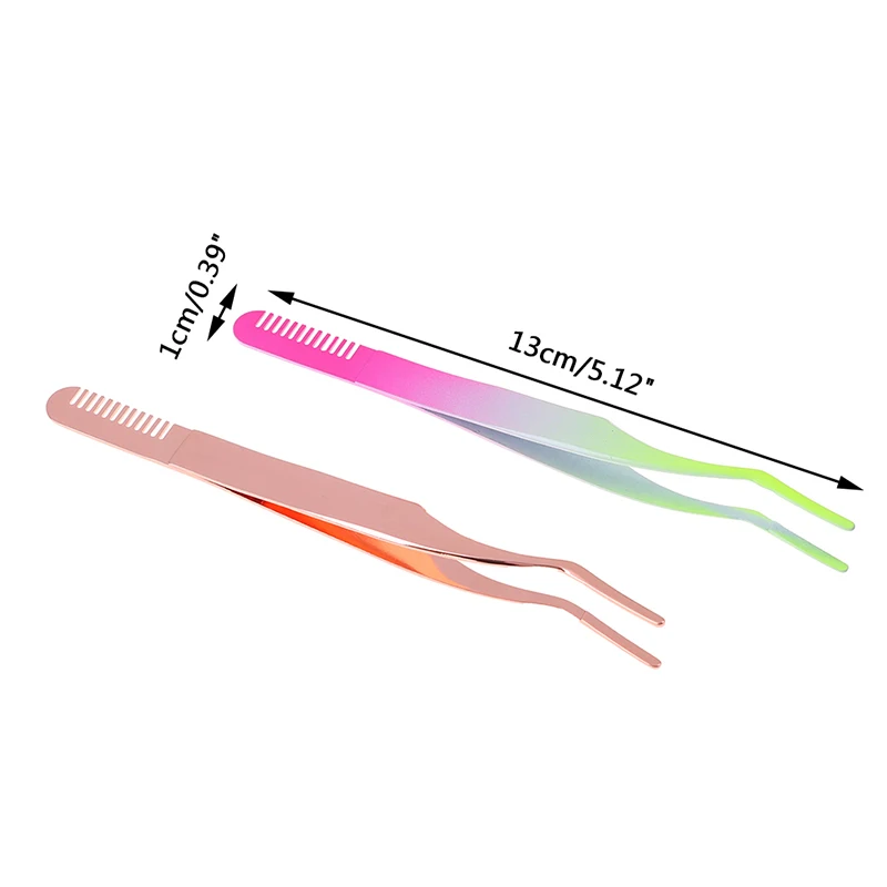 Portable Eyebrow Tweezer with Eyebrow Comb Stainless Steel Eyelashes Extension Tweezers