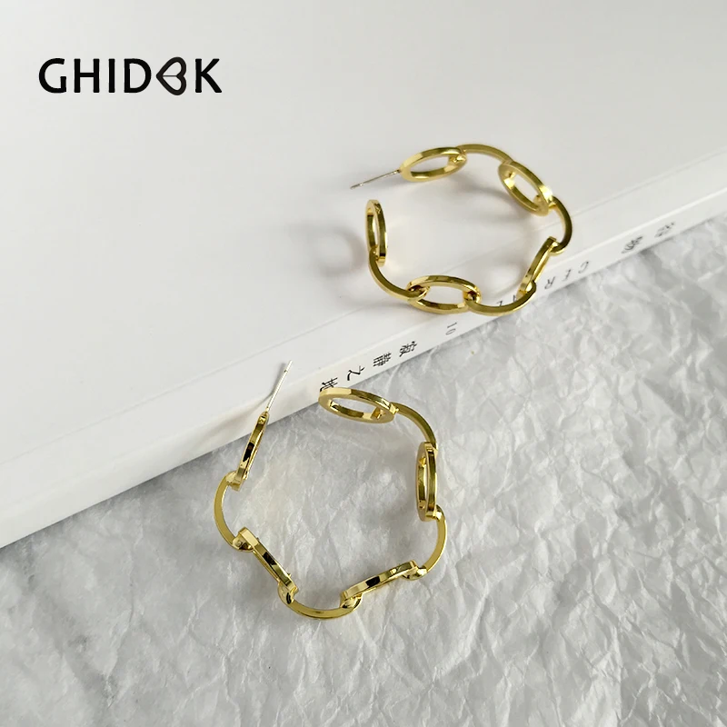 

GHIDBK Hyperbole Large Gold Shaped Chain Hoop Earrings Minimalist Big Hollow Circle Earring Personalized Geometric Hoops on Sale