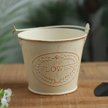 

1PC Chic Iron Shabby Flowerpot Storage Container Iron Vase for Flower Shop Decoration Home