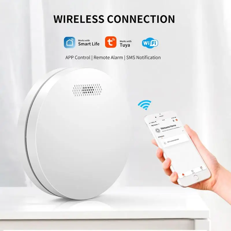 Tuya-Detector de humo ultradelgado con WIFI, dispositivo fotoeléctrico de seguridad para el hogar, funciona con la aplicación SmartLife