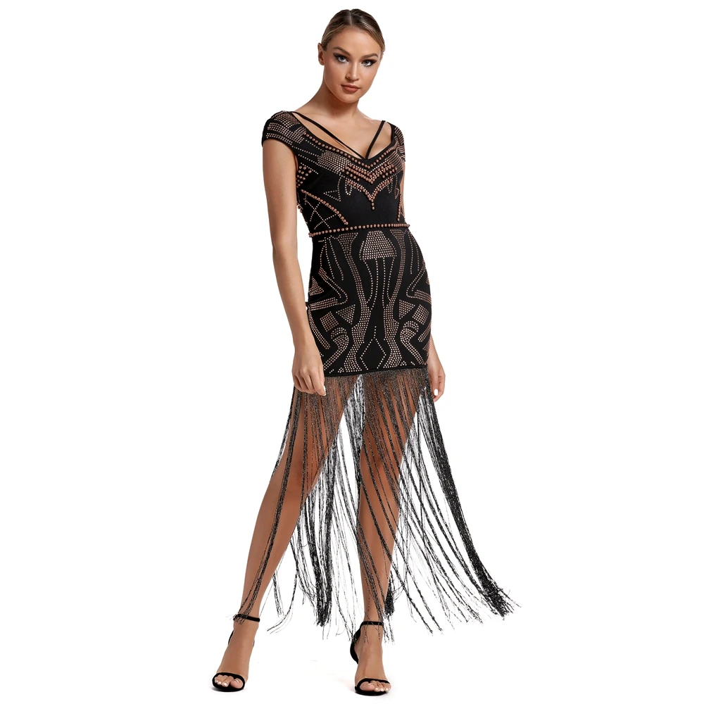 Новинка, женское черное платье с v-образным вырезом и коротким рукавом, Vestidos, вечернее облегающее платье знаменитостей, платья - Цвет: Черный