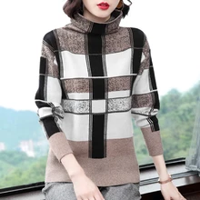 Thick Sweater Women's Long Sleeve High Neck Pullover Casual Loose Plaid Knit Sweater Female Winter Flowers White Tops Lady Tunic Thick Sweater Women's Long Sleeve High Neck Pullover Casual Loose Plaid Knit Sweater Female Winter Flowers White Tops Lady Tunic