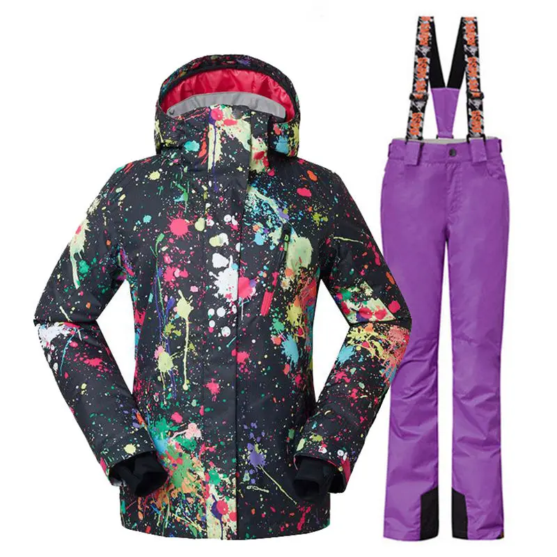 Мода GS женский зимний костюм наборы 10 к водонепроницаемая ветрозащитная уличная спортивная одежда костюм для сноубординга зимние штаны и костюм для лыж