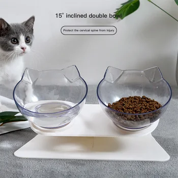 

Cat Double Bowl Cat Bowl Dog Bowl Non-slip Food Bowl With Raised Stand Cat Feeding & Watering Supplies Dog Feeder Pet Supplies