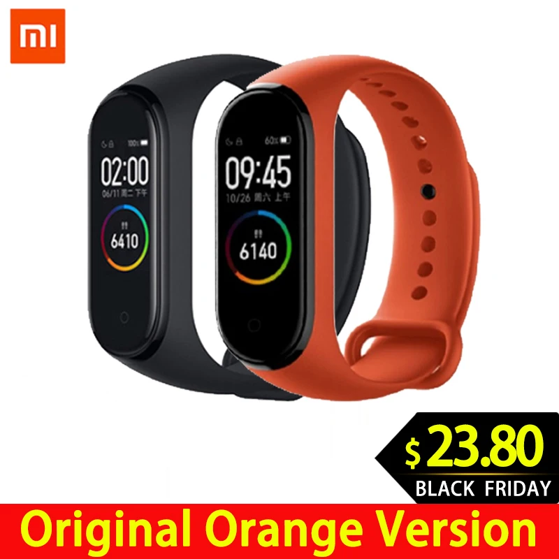 Xiaomi mi-браслет 4 сердечного ритма фитнес цветной сенсорный экран mi Band 4 умный Браслет 135 мАч Bluetooth 5,0 музыкальный браслет