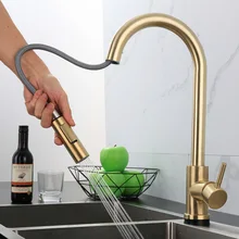 Kitchen Faucet Stainless Steel Touch Sensor Pull-out Single Lever Faucet Brushed Hot and Cold 360 Degree Kitchen Sink Tap