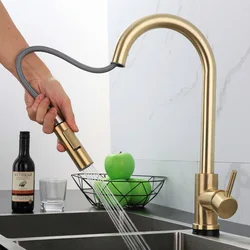 Kitchen Faucet Stainless Steel Touch Sensor Pull-out Single Lever Faucet Brushed Hot and Cold 360 Degree Kitchen Sink Tap