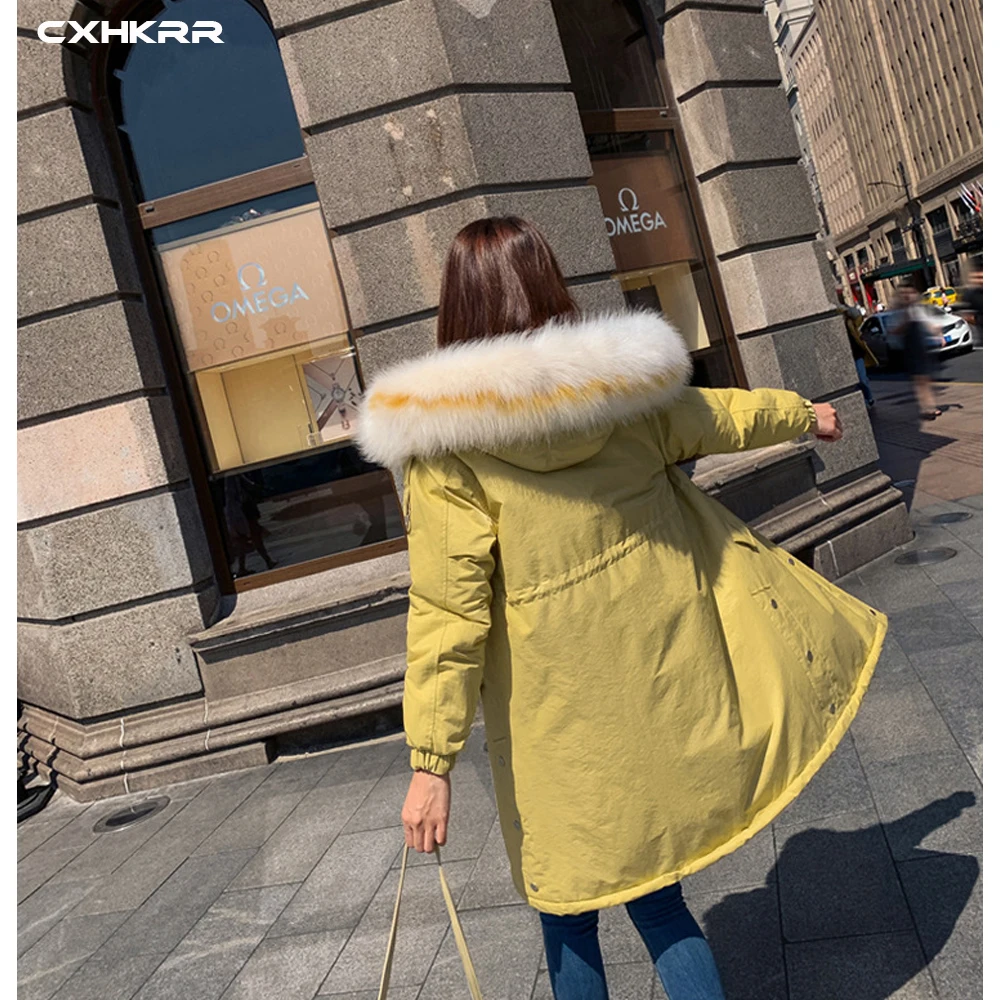 CXHKRR Fashion Long Parka Coat Jacket Oversized Cotton Jacket Women Winter Faux Fur Collar Hooded Jacket Cotton Women