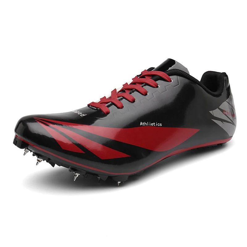 Полевая обувь с шипами для мужчин и женщин, легкая тренировочная спортивная обувь унисекс, спортивные кроссовки для прыжков, дышащие спортивные кроссовки - Цвет: BlackRed