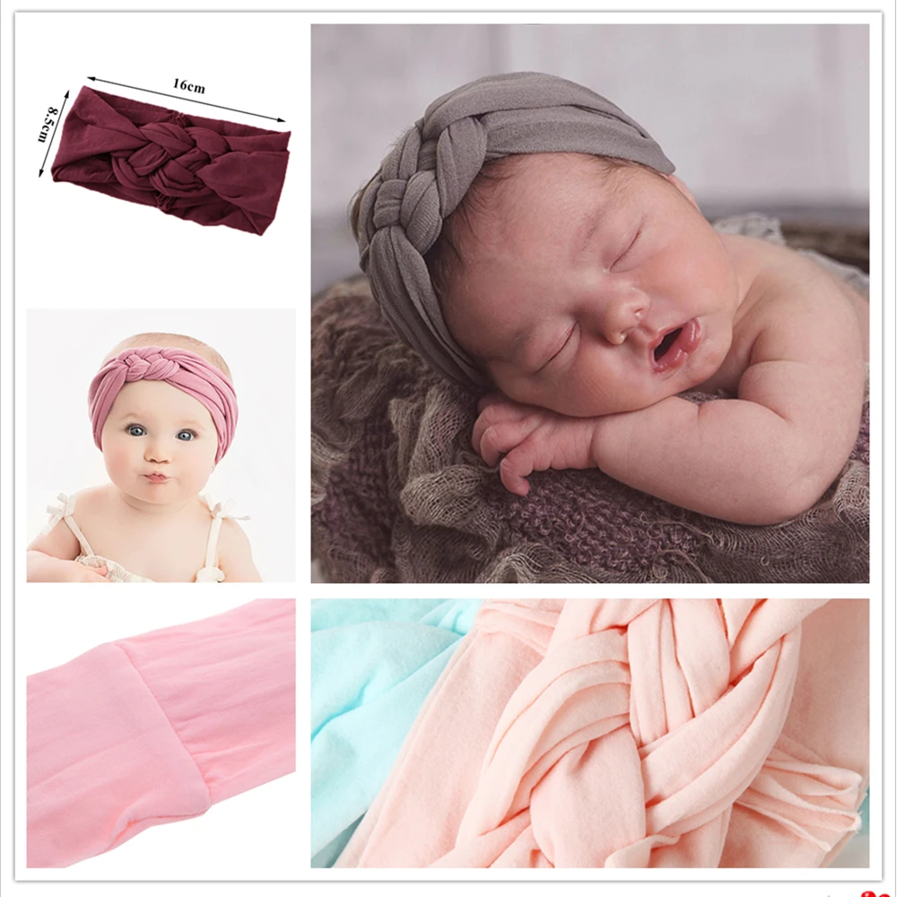 New Braided Nylon Headbands For Girls Children Twisted Top Cross Knot Headwraps Elastic
