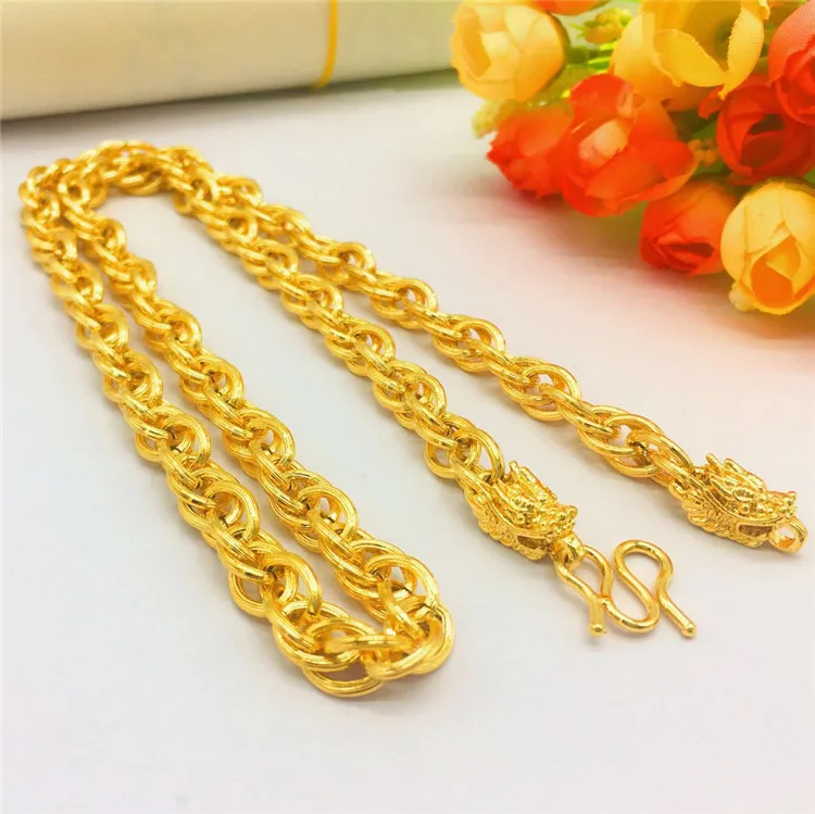 Модное корейское Золотое колье 14 к цепочка из желтого золота льняное мужское