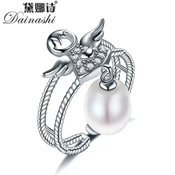 

Dainashi High Quality Freshwater Cultured Oval Pearl Ring 925 Sterling Silver Angel Zircon Adjustable Ring Party Gift for Women