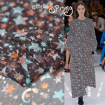 

Stars print 100% pure silk georgette gauze silk fabric new fasion design,SCG602