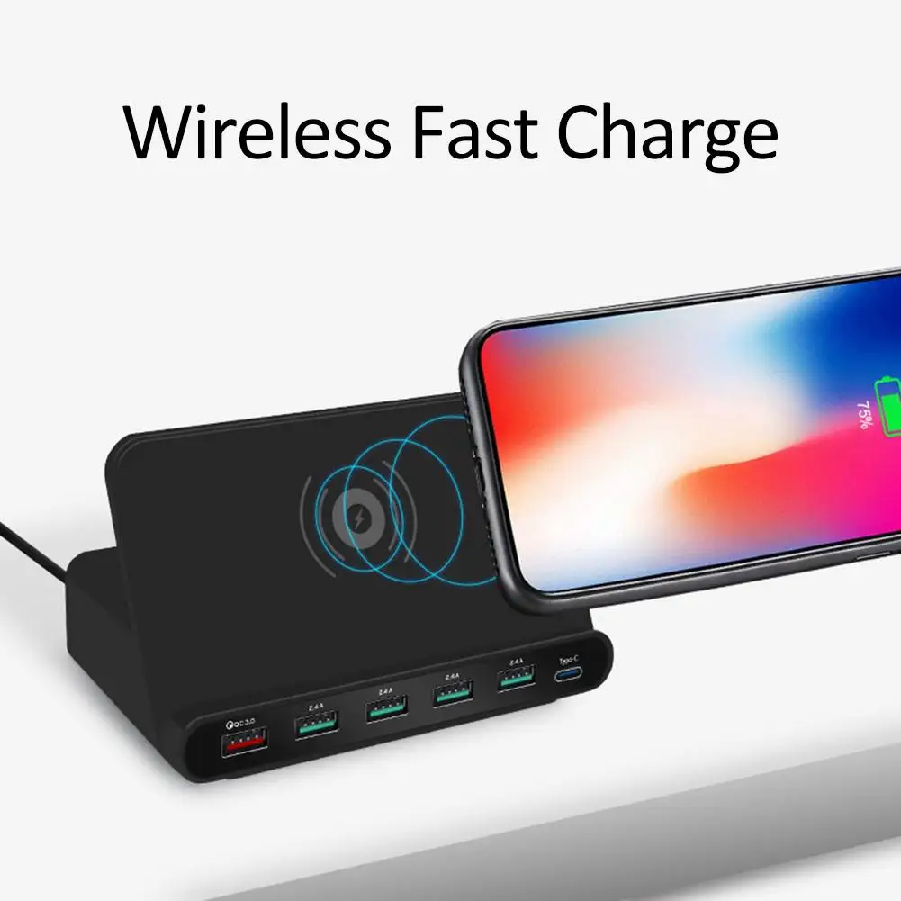 

7 In 1 Wireless Charger USB Multiport QC 3.0 Fast Charging Station Mobile Phone Stand Hot