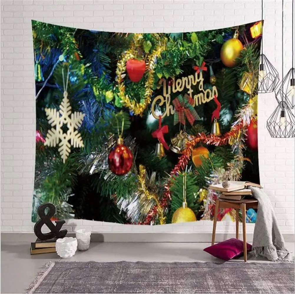 Christmas Plush Polyester Wall Blanket Bed Cover Living Room Bedroom Printed
