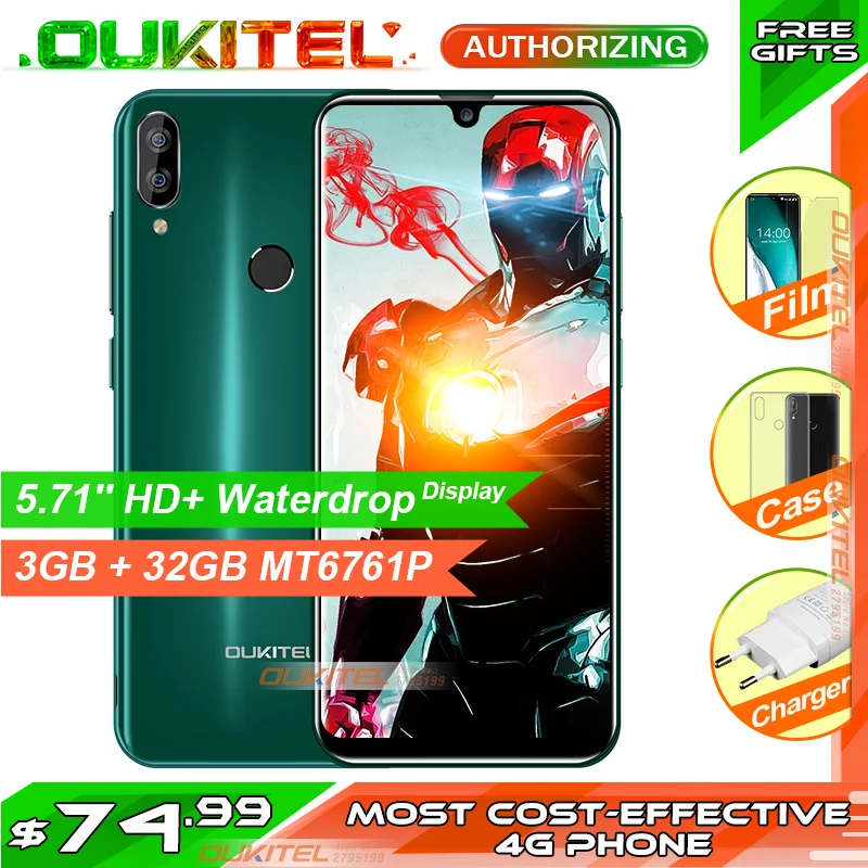 

OUKITEL C16 PRO 3GB 32GB Smartphone 5.71'' HD+ Waterdrop Screen MT6761P Quad Core Android9.0 Pie Face ID 2600mAh 4G Mobile Phone