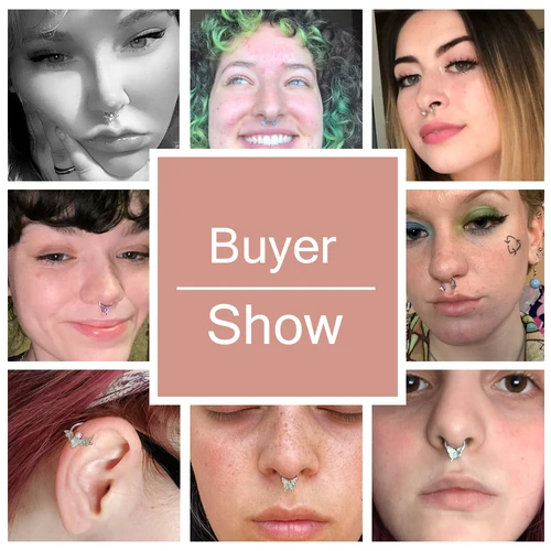 ZS 16G 나비 코 링 진주 고양이 Septum 반지 꿀벌 박쥐 Septum 피어싱 블루 나비 헬릭스 귀걸이 스테인레스 스틸 코 링 6