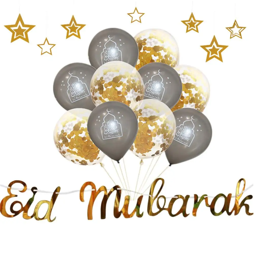 SUNSK Globos Eid Mubarak Banner Confeti Globos Oro Estrella Globos Luna Fiestas Decorar Eid Mubarak Decoración Suministros