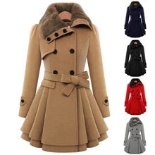 

Women's Slim Coat Windbreaker Warm Outwear Button Closure Asymmetrical Hem Cloak Streetwear Fur Collar Winter Elegant Overcoat
