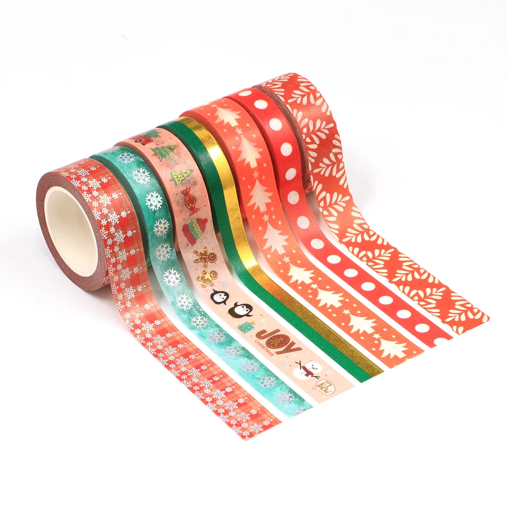 1PC Christmas Washi Tapes Snowflake Reindeer Stripes Kawaii