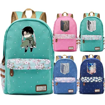 

Christmas Cartoon Anime Wings Attack On Titan Flowers Dot Boy Girl School bag Women Bagpack Teenagers Canvas Lady Femme Backpack