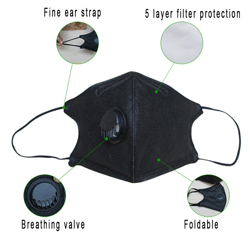 Хлопок PM2.5 анти-дымовая Маска дыхательный клапан Анти-пыль рот маска Активированный уголь фильтр респиратор рот Муфельная черная маска лицо